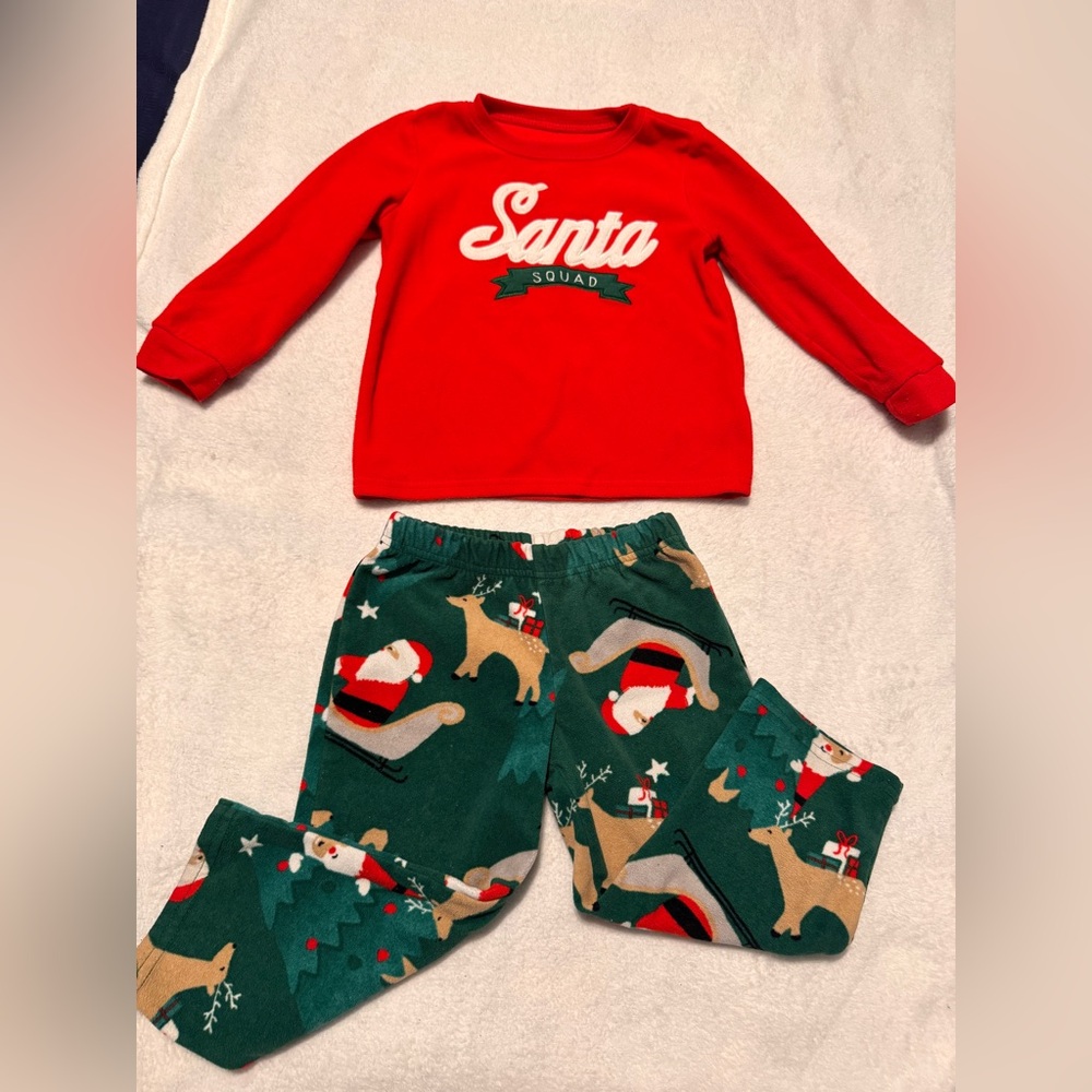 Carters Santa Squad Christmas Red and Green Kids Fleece Pajamas